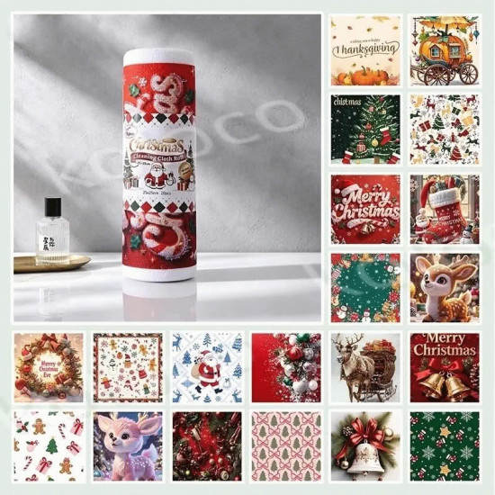 Салфетка из микрофибры многоразовая с новогодним рисунком в рулоне 25х25 см Koloco арт. 622-1